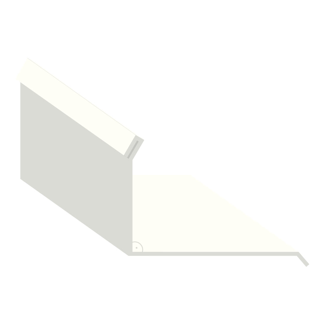 Illustration eines seitlichen Wandanschlusses in Reinweiß, verwendet für Dacheindeckungen, zeigt die Verbindungslinie zwischen Dach- und Wandfläche in isometrischer Ansicht.