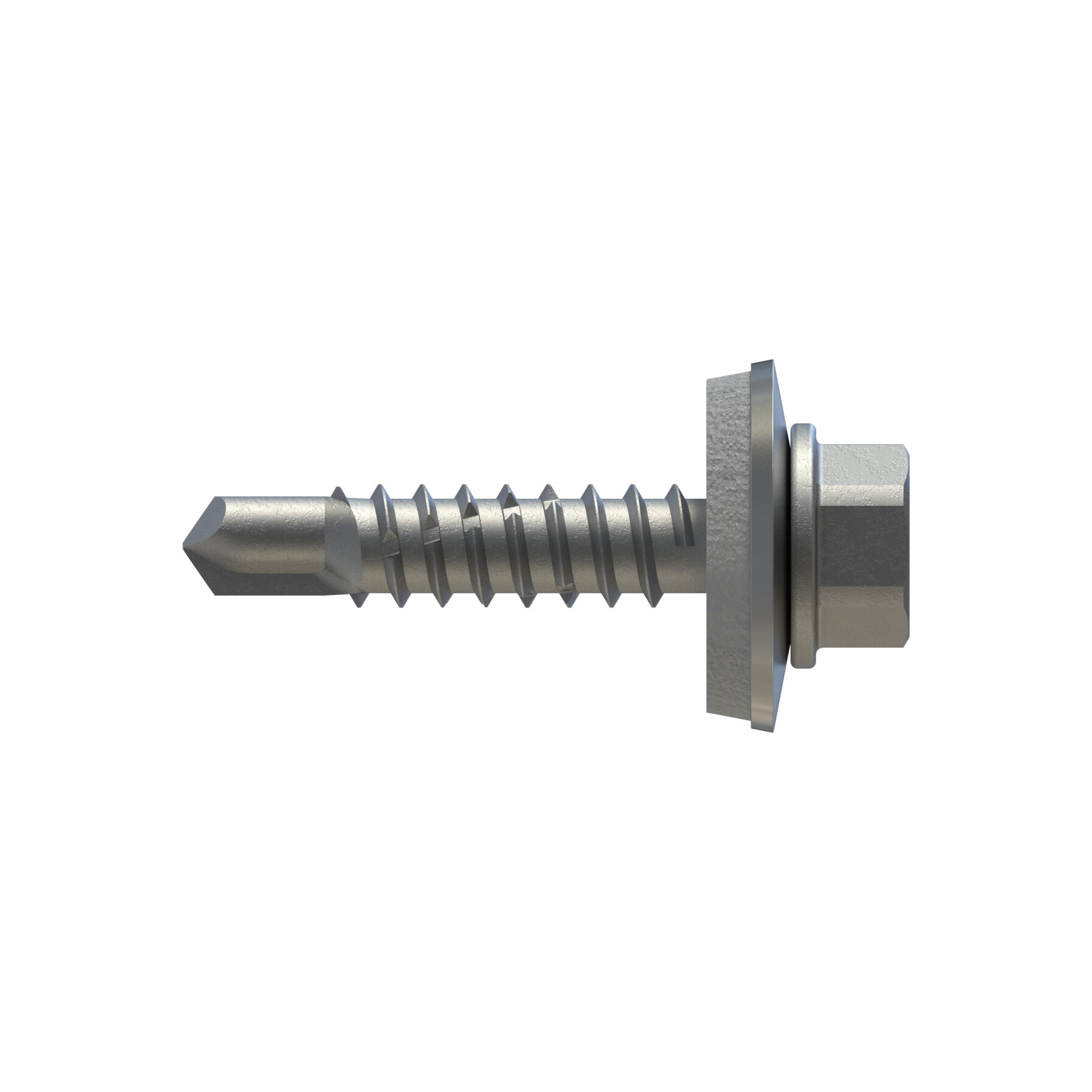 Abbildung der Bohrschraube 5,5 x 25 mm in blank aus Bimetall (Edelstahl A2 / Stahl), seitlich fotografiert vor hellem Hintergrund.