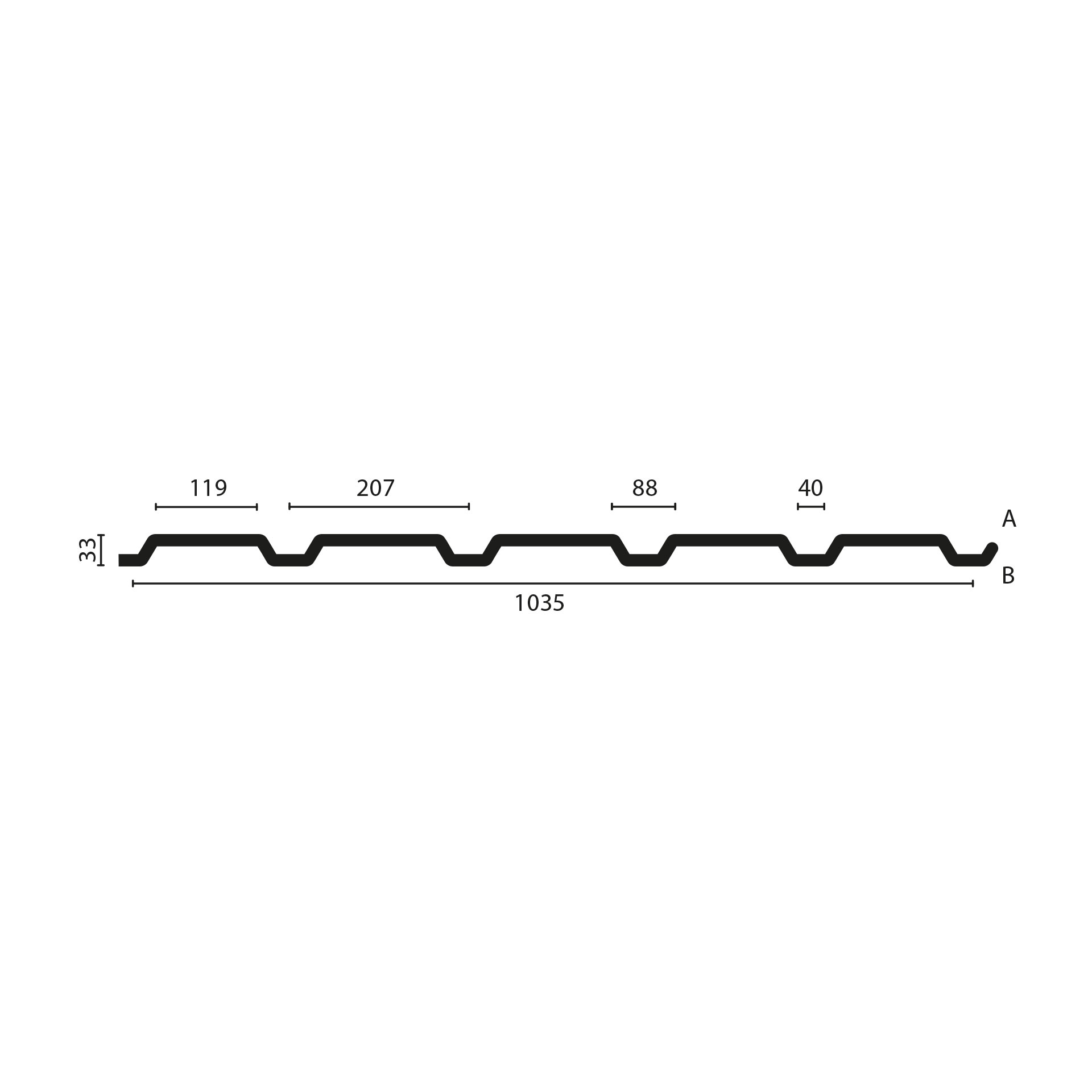 Querschnitt Trapezblech 35/207 Wand