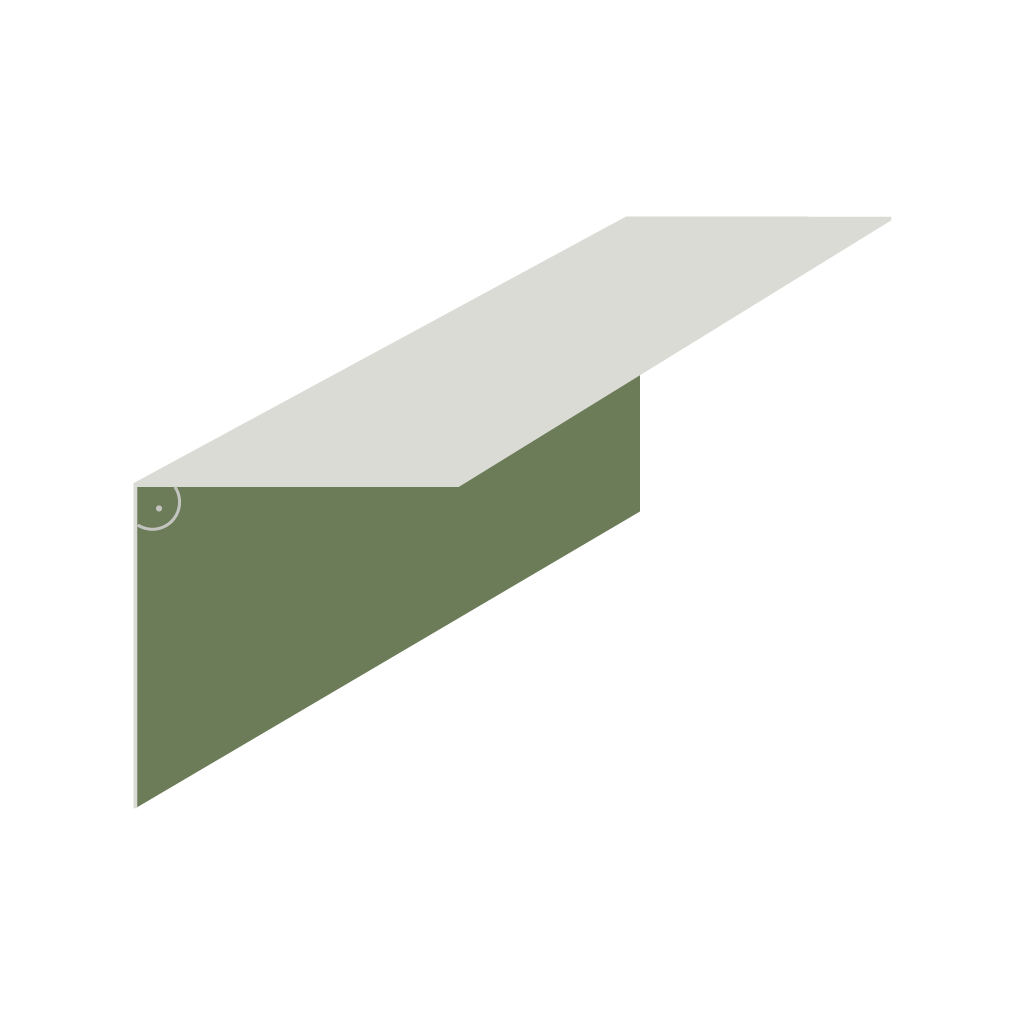 Inneneckwinkel Schenkel 78/78, RAL6011. Zwei gleichschenkelige Seiten mit rechtem Winkel