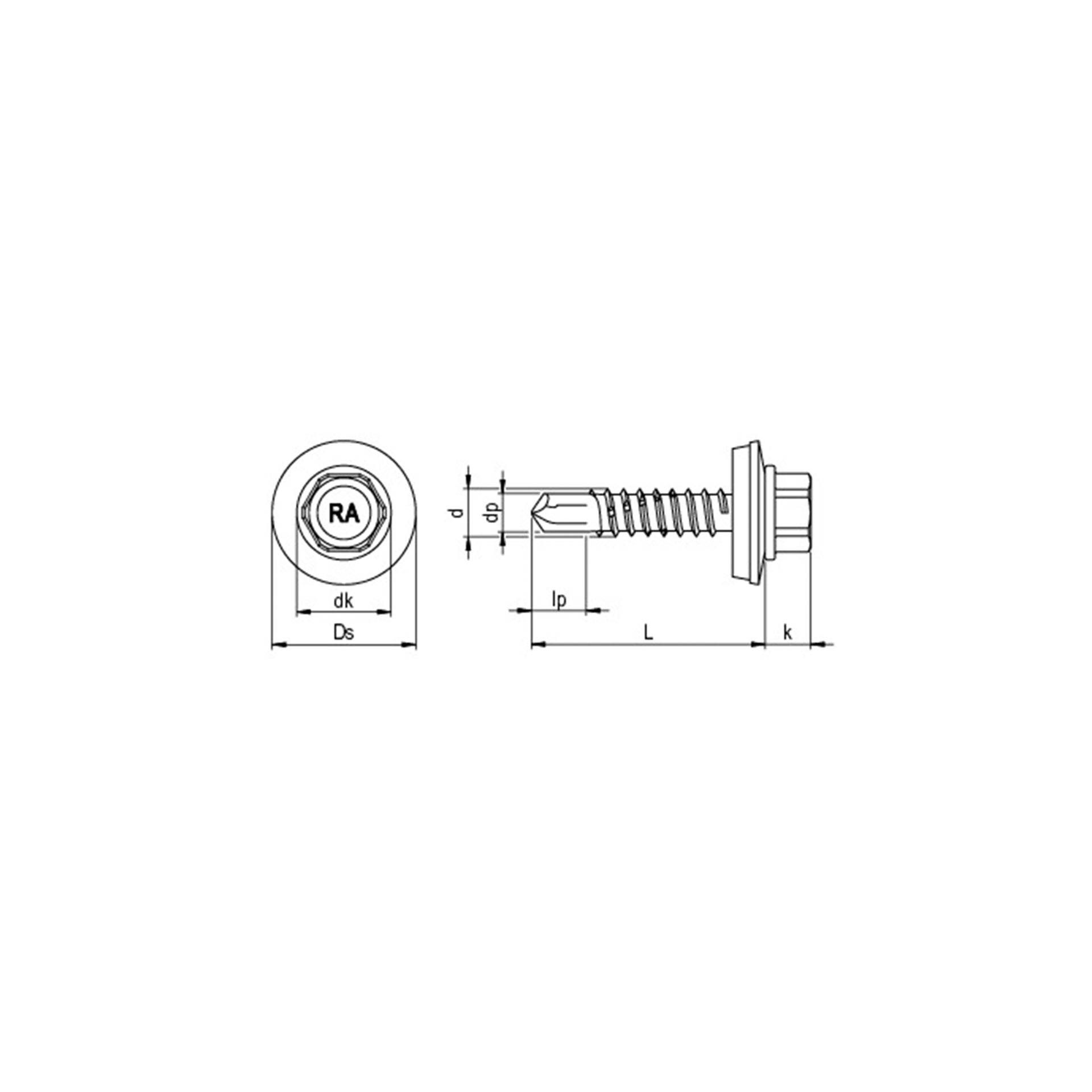 Skizze einer blanken Bimetall-Bohrschraube (5,5 x 25 mm) mit Maßangaben zu Länge, Durchmesser und Gewinde.