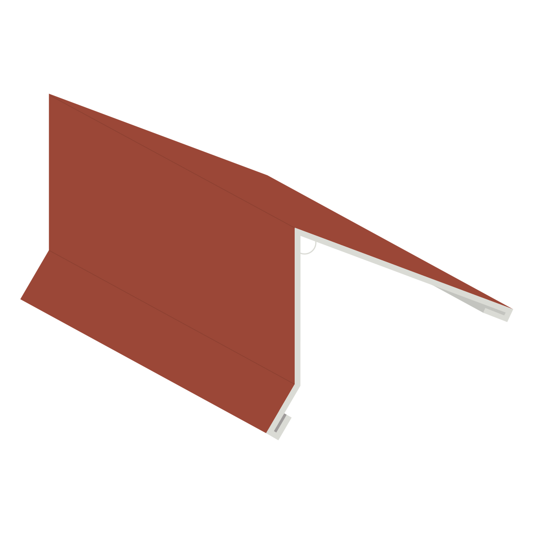 Minimalistische Grafik eines rostfarbenen Pultfirstes RAL 8004 von Nordbleche, dargestellt als schräges Trapez mit einer offenen Kante, perspektivisch gezeigt.