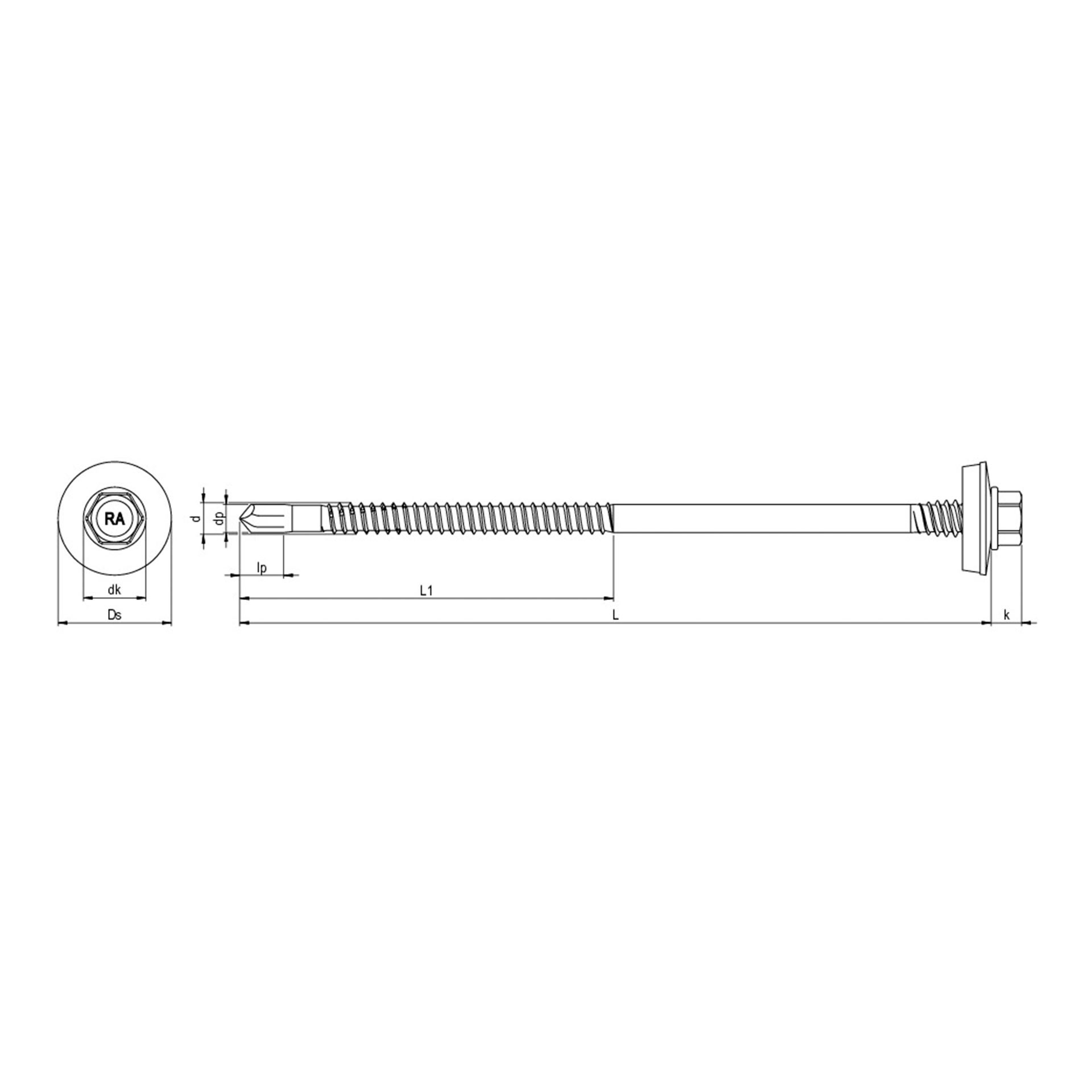RP-7K-P Sandwich-Bohrschraube 5,5x162, Skizze