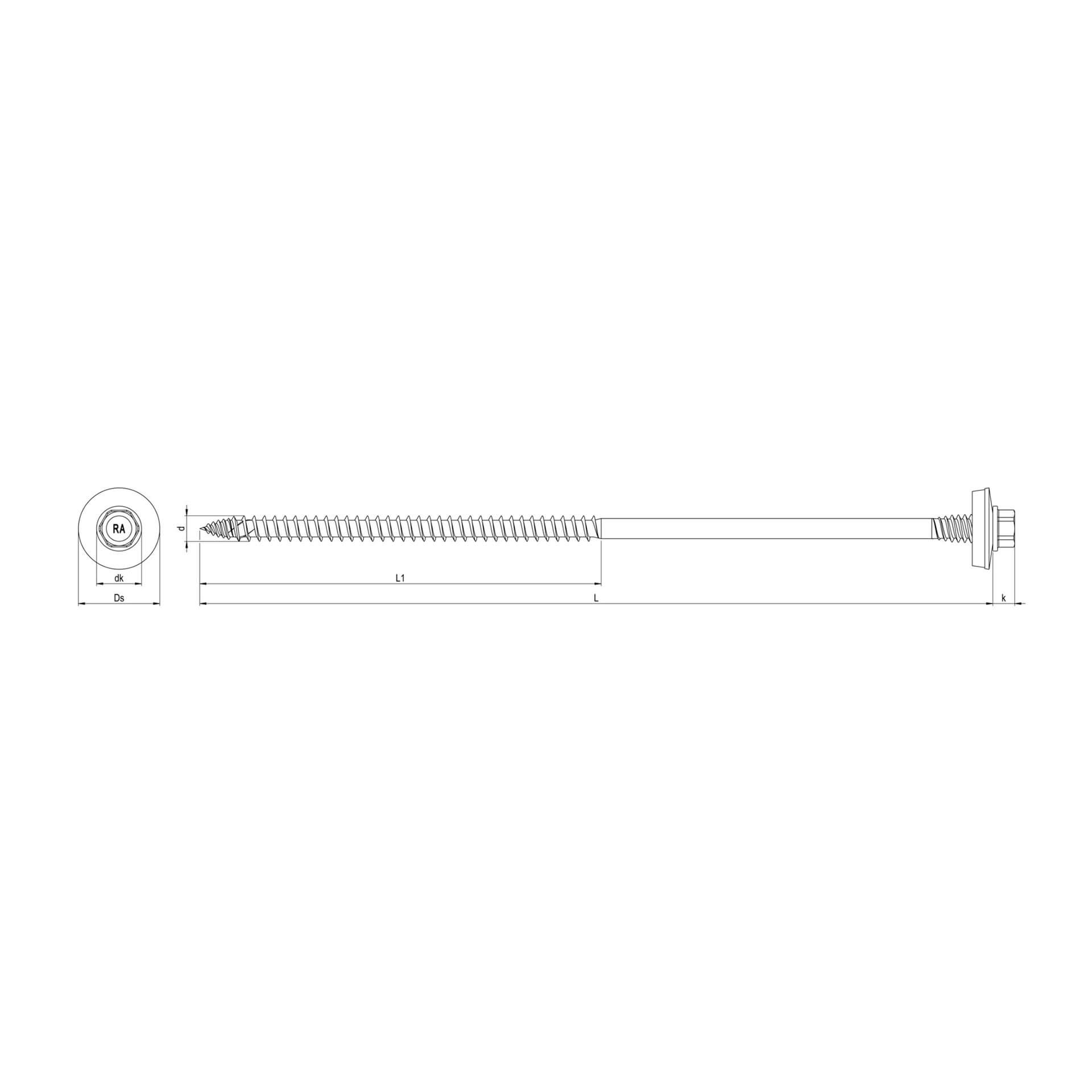 Bohrschraube 6,0 x 210 mm, Skizze