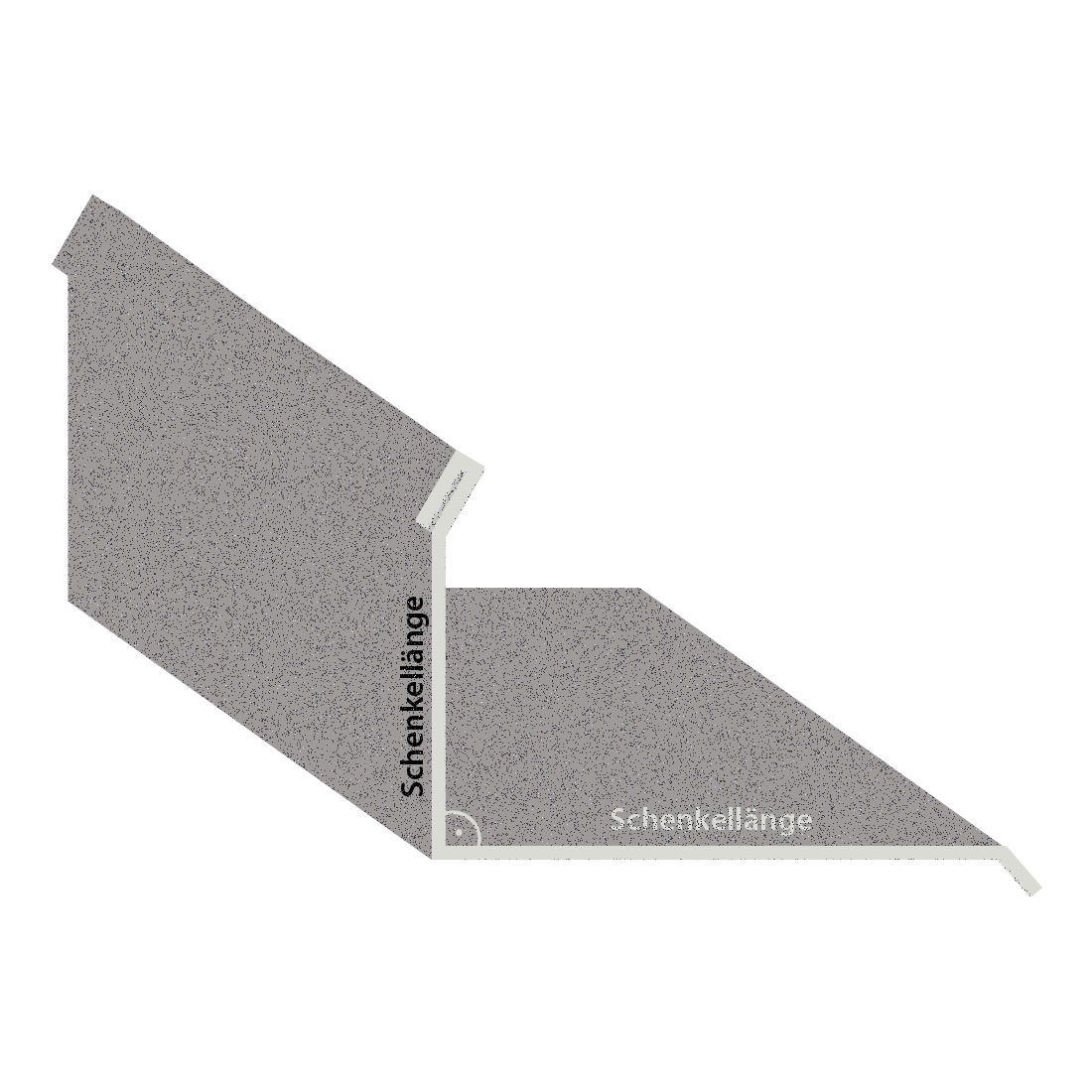 Illustration eines seitlichen Wandanschlusses in Aluzink, verwendet für Dacheindeckungen, zeigt die Verbindungslinie zwischen Dach- und Wandfläche in isometrischer Ansicht.