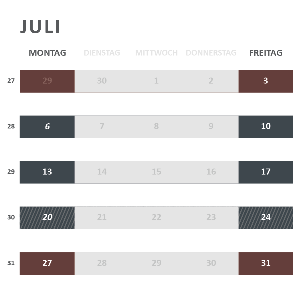 Wersverkauf Produktionskalender Juli