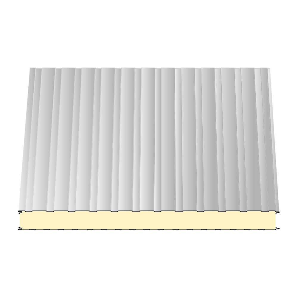 Sandwichpaneel für die Wand mit einer sichtbaren Befestigung in grau mit linierter Oberfläche