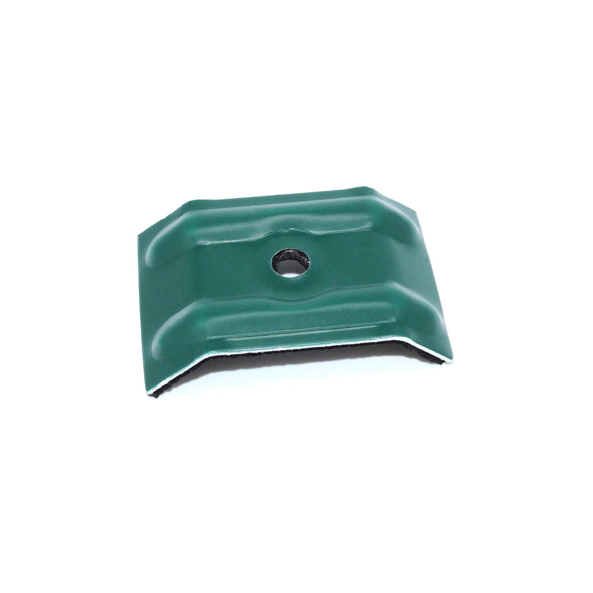 Eine Kalotte in Moosgrün (RAL6005) mit Loch in der Mitte für die Befestigung mit einer Schraube